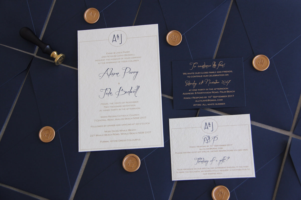 wedding invitations custom made letterpress foil printing RSVP card bridal bride and groom