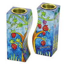 Load image into Gallery viewer, Yair Emanuel Pomegranates Fitted Candlesticks for Shabbat, Holidays, and Home Decor comes with or without Candles