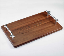 Load image into Gallery viewer, Challah Serving Tray in Rare Acacia Wood With Silvertone Handles