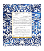 Load image into Gallery viewer, Blue Silk Love Song Papercut Ketubah
