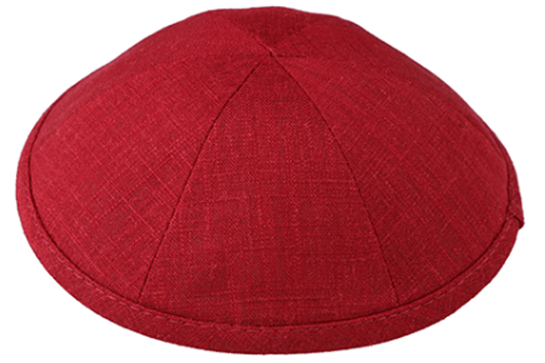 Burgundy Linen Kippah Jewish Skull Cap with Personalization and complimentary clips, Set of 12