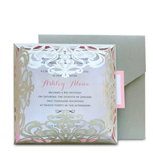 Load image into Gallery viewer, Silver Shimmer Laser Cut Bat Mitzvah Invitation