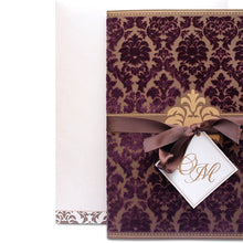 Load image into Gallery viewer, Brown and Shimmer and Burgundy Flock Wedding Invitation