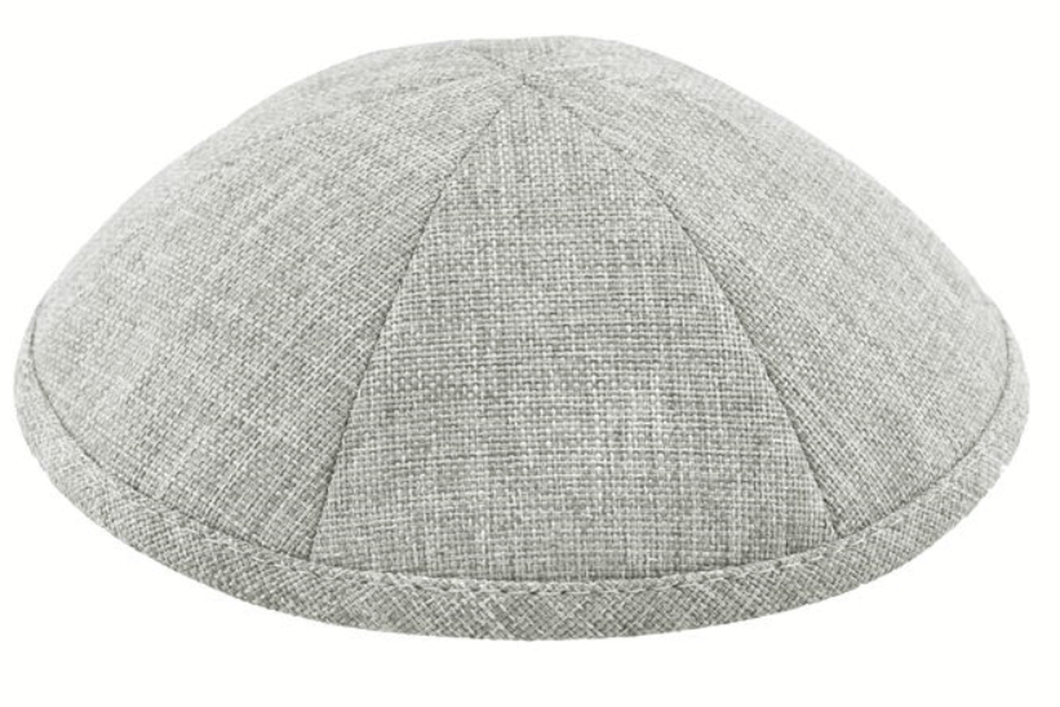 Light Gray Burlap Kippah Skull Cap with Personalization and complimentary clips, Set of 12