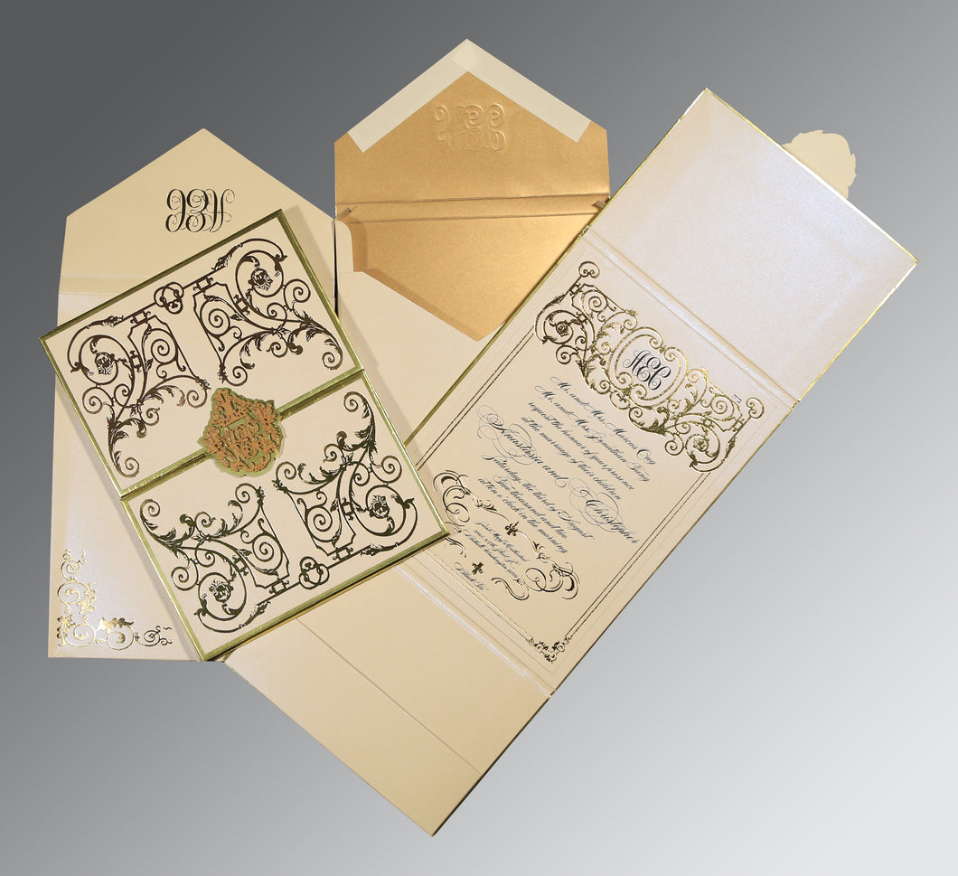 Elegant Gold Foil Bordered Pocket Fold Wedding Invitation