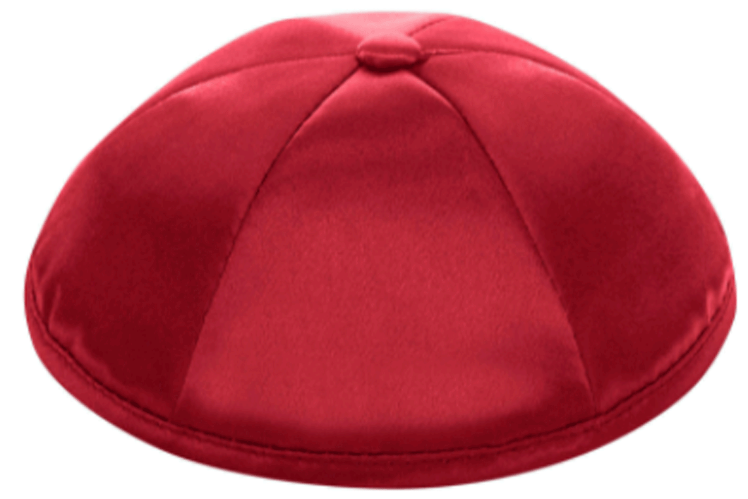 Red Satin Kippah Skull Cap with Personalization and complimentary clips, Set of 12