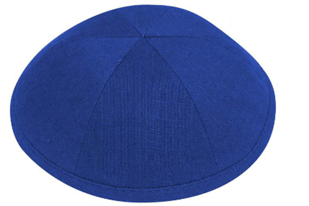 Royal Blue Linen Kippah Jewish Skull Cap with Personalization and complimentary clips, Set of 12