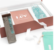 Load image into Gallery viewer, Modern Wedding Breaking Glass & Mezuzah Case Keepsake Kit - Light Gray with Aqua Blue by Project Lev