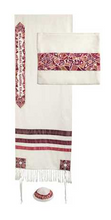 Load image into Gallery viewer, Yair Emanuel Maroon Geometric Magen David Tallit Set