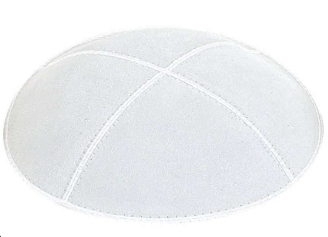 White Suede Kippah, Jewish Skull Cap, with Personalization, Set of 12