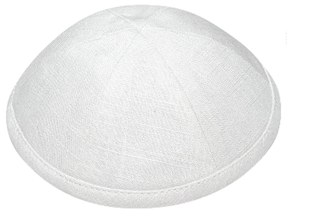 White Linen Kippah Skull Cap with Personalization and complimentary clips, Set of 12