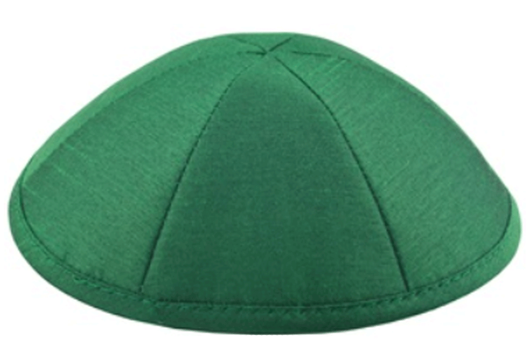 Green Raw Silk Kippah Jewish Skull Cap with Personalization and complimentary clips, Set of 12