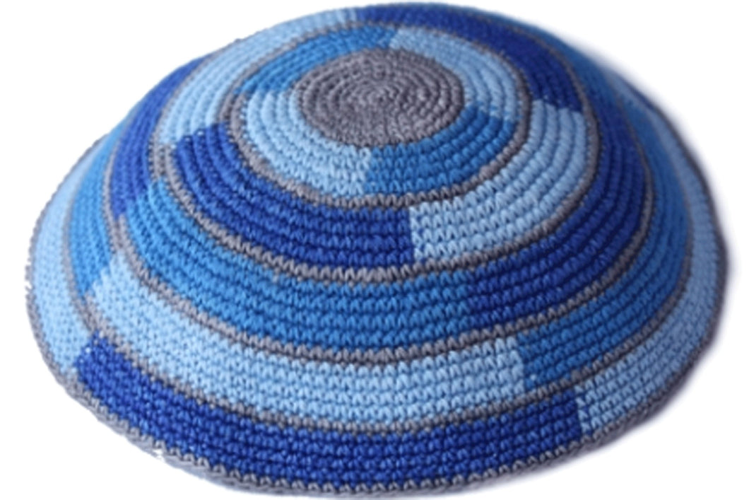 Shades of Blue Knitted Kippah Jewish Skull Cap, with Personalization, Set of 12