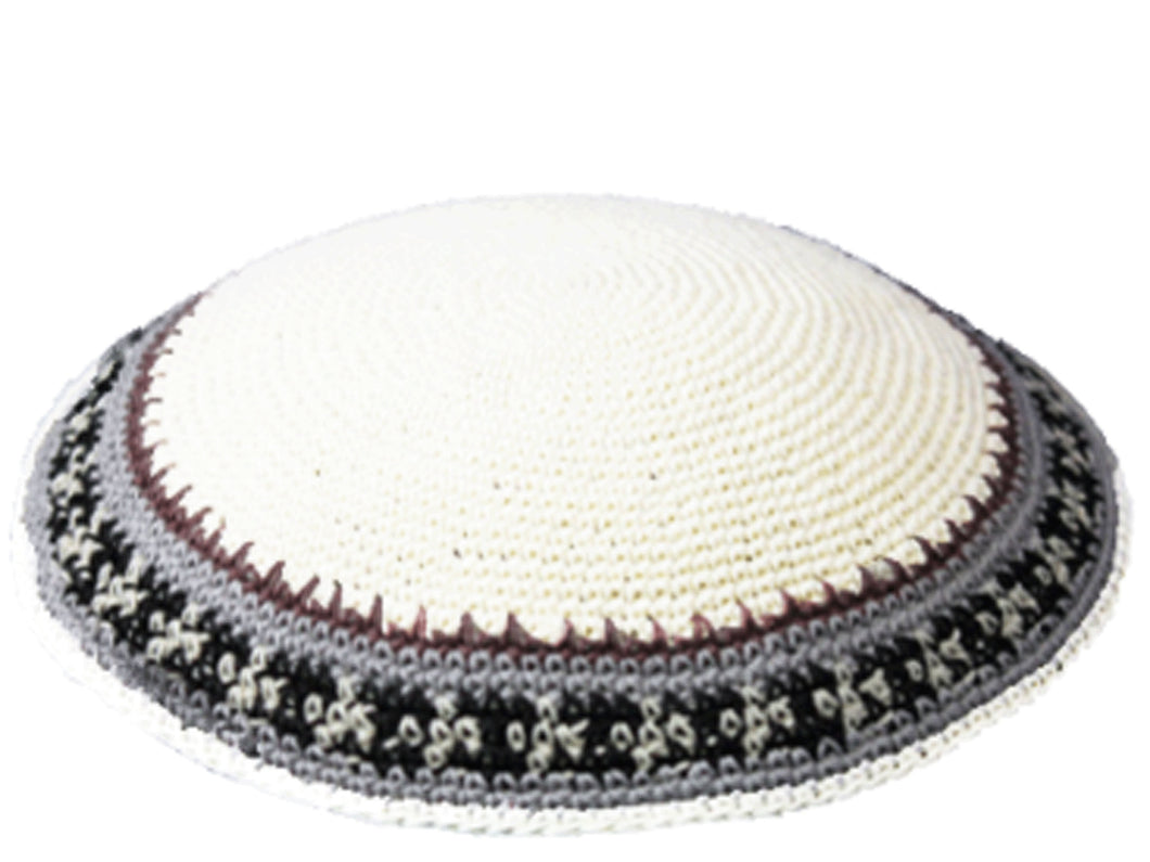 Knitted Black and White Border Kippah, Jewish Skull Cap, for Wedding, Bar or Bat Mitzvah, Bris, with Personalization, Set of 12