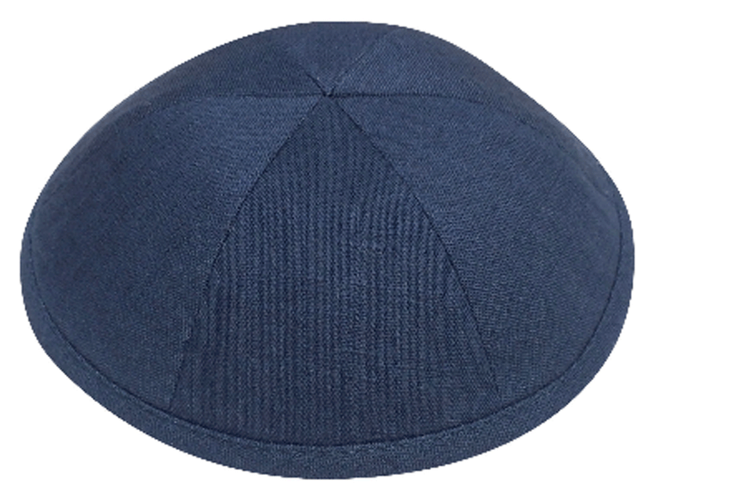 Navy Blue Linen Kippah Jewish Skull Cap with Personalization and complimentary clips, Set of 12