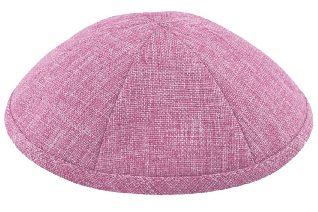 Pink Burlap Kippah Skull Cap with Personalization and complimentary clips, Set of 12