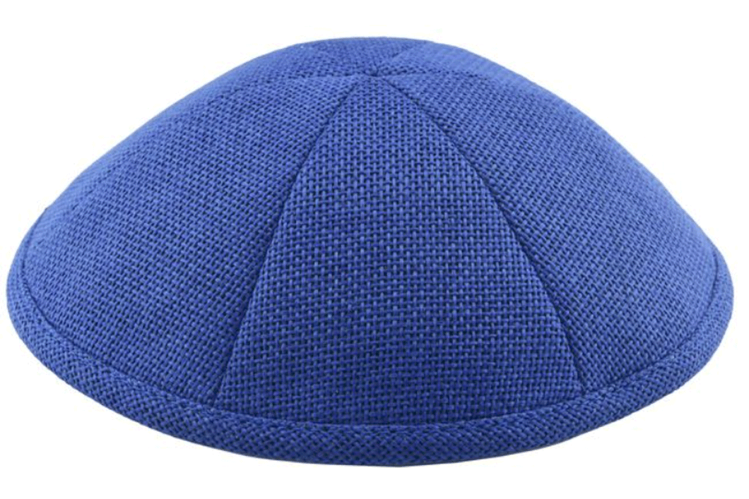 Royal Blue Burlap Kippah Skull Cap with Personalization and complimentary clips, Set of 12