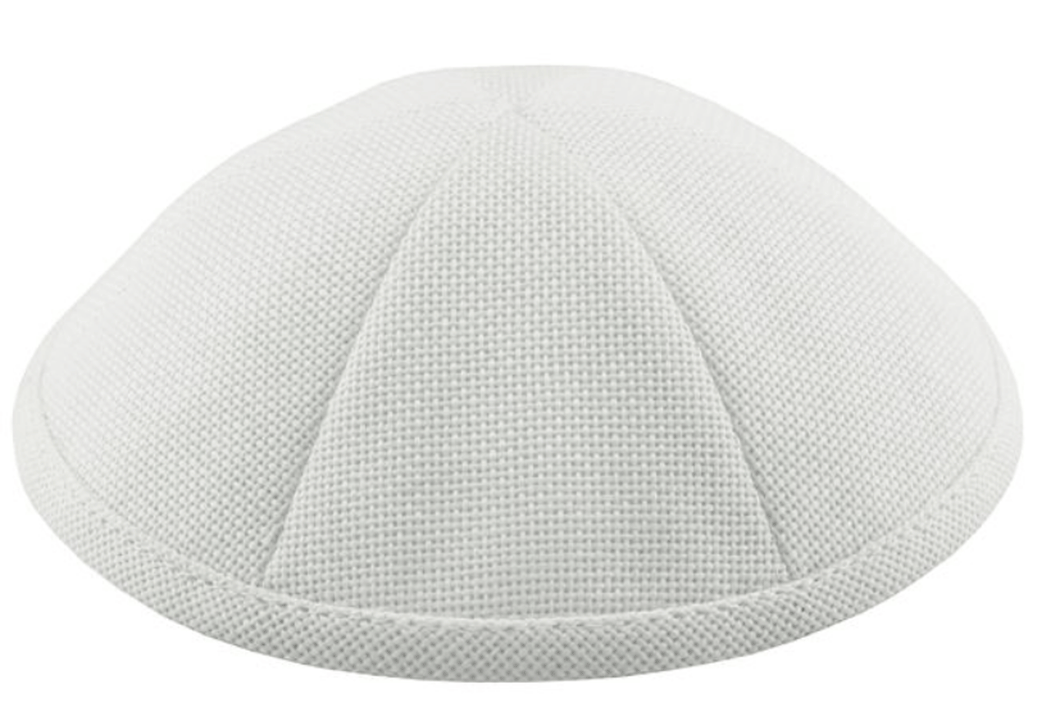 White Burlap Kippah Skull Cap with Personalization and complimentary clips, Set of 12