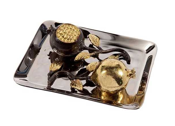 Golden Pomegranates Small Salt & Pepper Shakers With Tray By Yair Emanuel