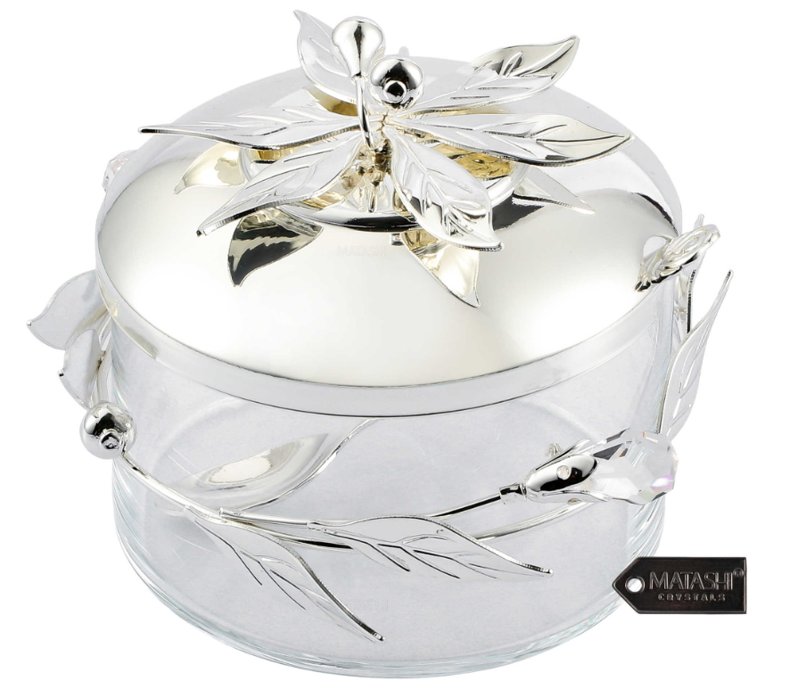 Silver Plated Flower and Vine Designed Decorative Dish with Spoon