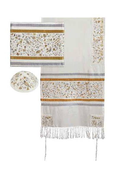 Gold and Silver Silk Matriarchs Silk Tallit Set By Yair Emanuel - 20