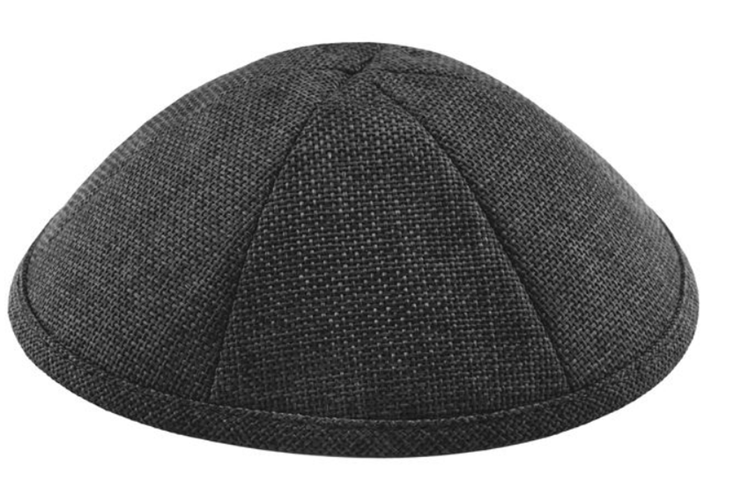 Black Burlap Kippah Skull Cap with Personalization and complimentary clips, Set of 12