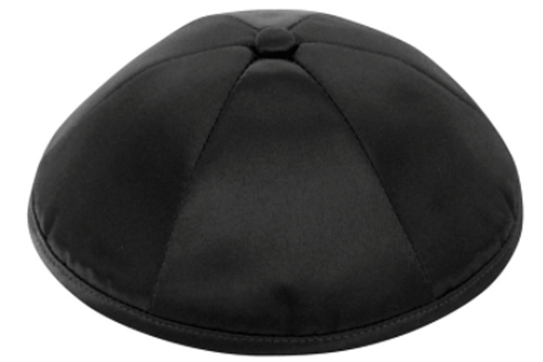 Black Satin Kippah Skull Cap with Personalization and complimentary clips, Set of 12