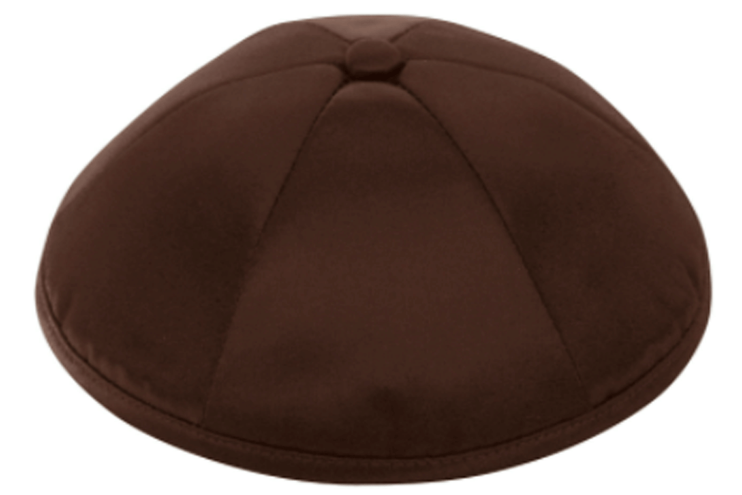 Brown Satin Kippah Skull Cap with Personalization and complimentary clips, Set of 12
