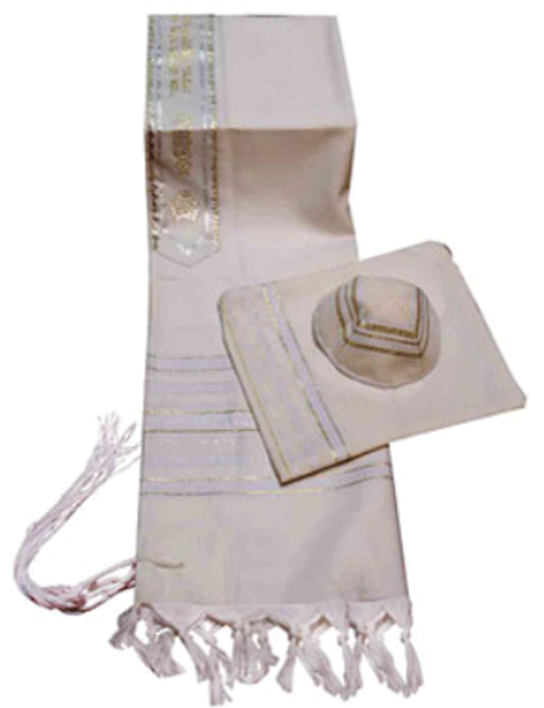 Carmel Tallit Set including matching bag in White and Gold Stripes