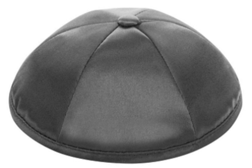 Dark Gray Satin Kippah Skull Cap with Personalization and complimentary clips, Set of 12