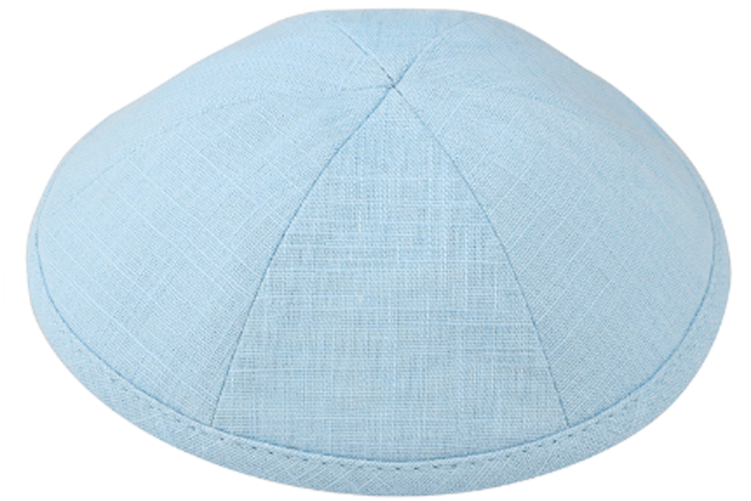 Light Blue Linen Kippah Jewish Skull Cap with Personalization and complimentary clips, Set of 12
