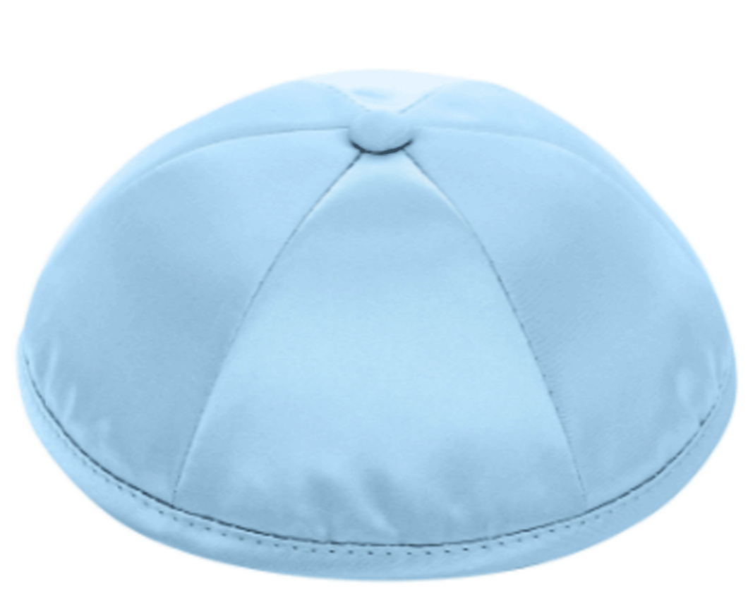 Light Blue Satin Kippah Skull Cap with Personalization and complimentary clips, Set of 12