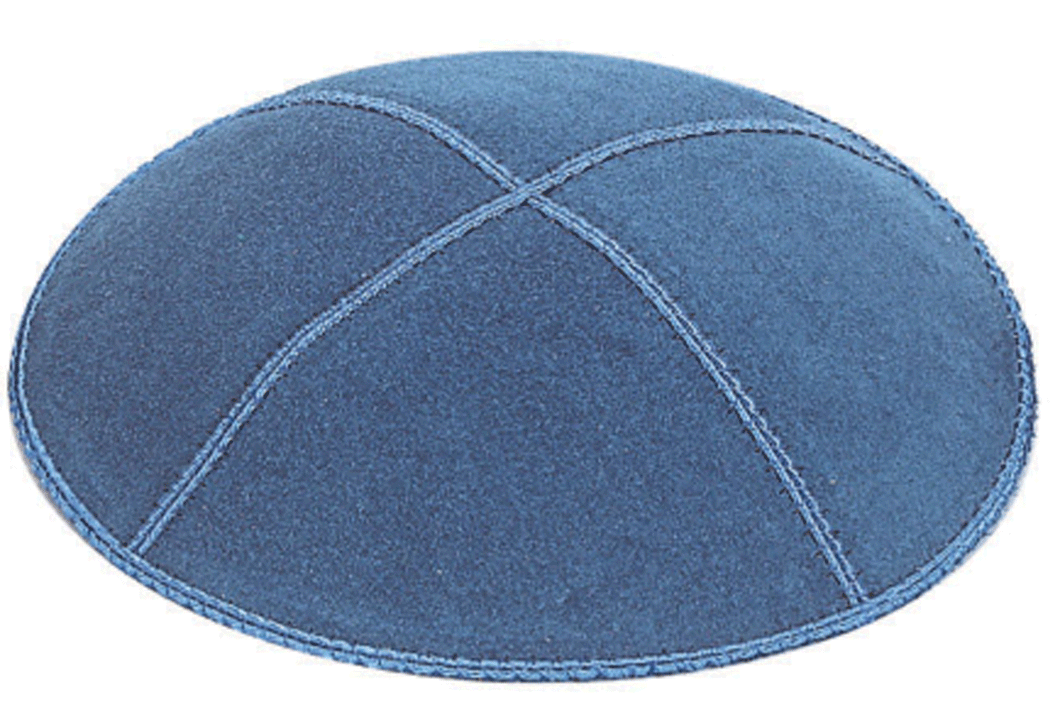 Medium Blue Suede Kippah, Jewish Skull Cap, with Personalization, Set of 12