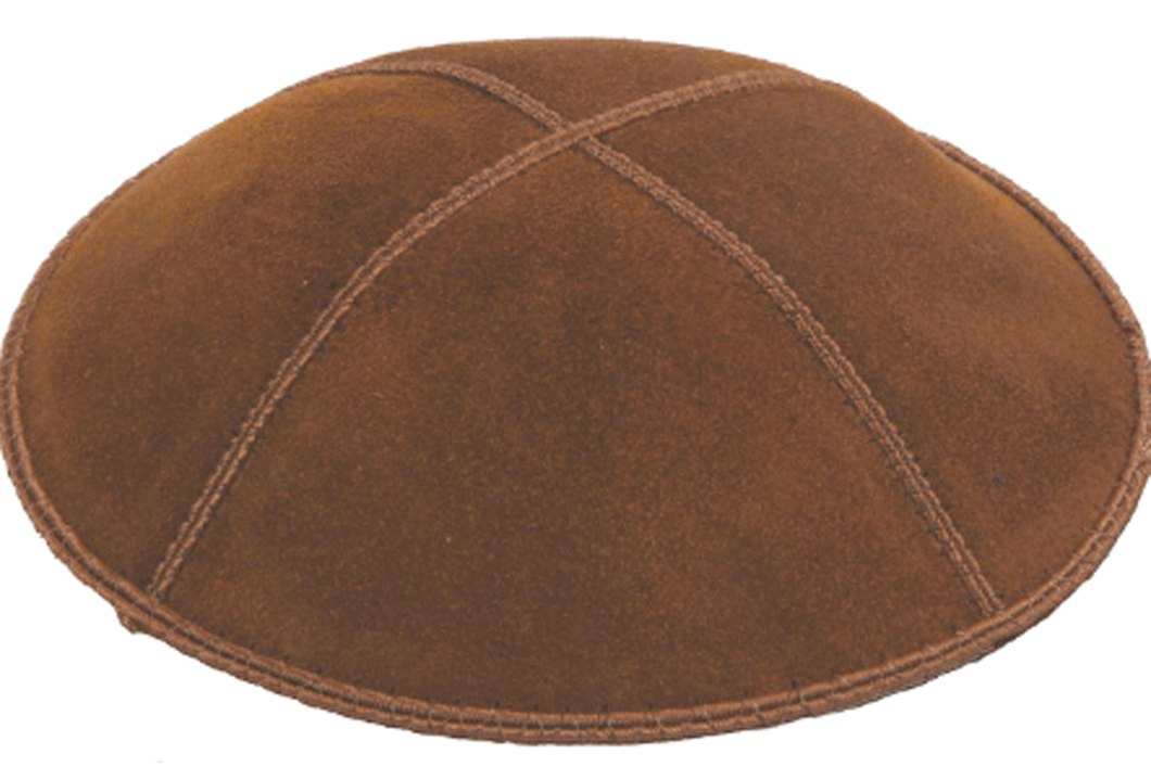 Medium Brown Suede Kippah, Jewish Skull Cap, with Personalization, Set of 12