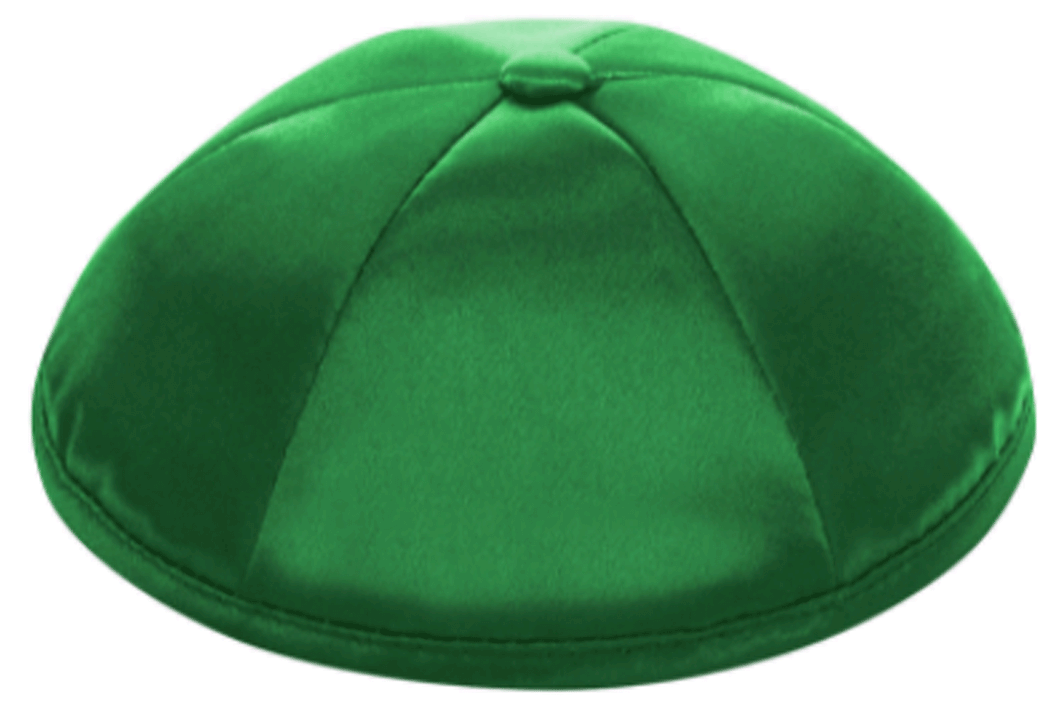 Medium Green Satin Kippah Skull Cap with Personalization and complimentary clips, Set of 12