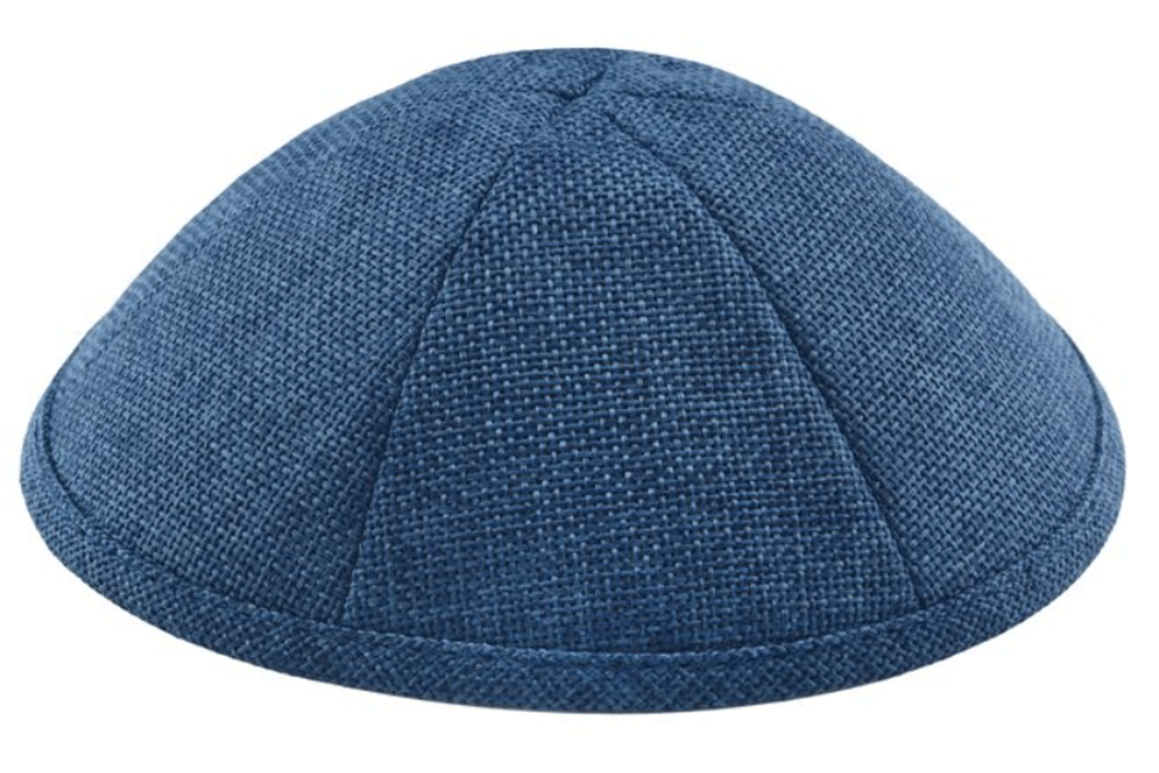 Navy Blue Burlap Kippah Skull Cap with Personalization and complimentary clips, Set of 12