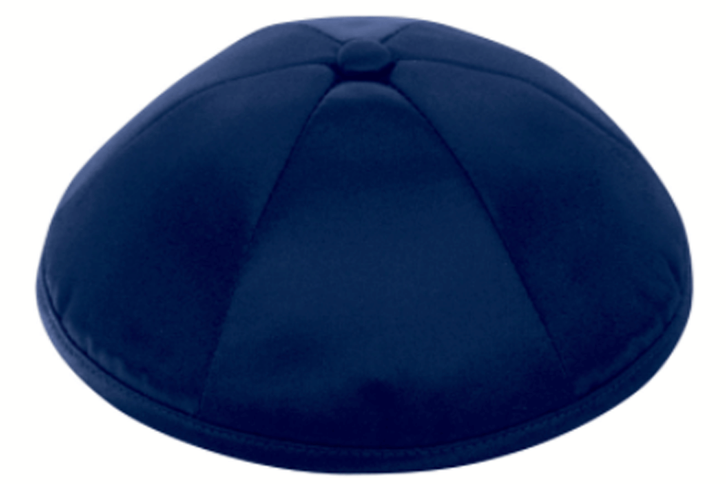 Navy Blue Satin Kippah Skull Cap with Personalization and complimentary clips, Set of 12