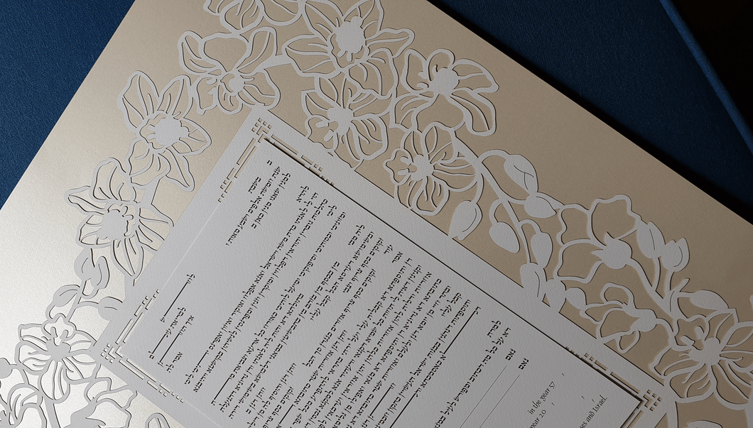 Orchid Blooms with Pearl Backing Laser Cut Ketubah