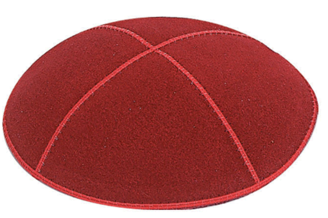 Red Suede Kippah, Jewish Skull Cap, with Personalization, Set of 12