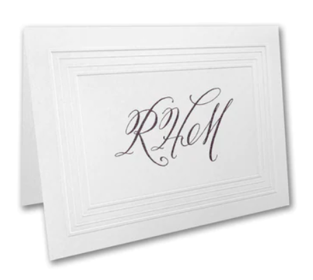 White Shimmer Embossed Border Informal Note Cards Personal Stationary and Thank You Card