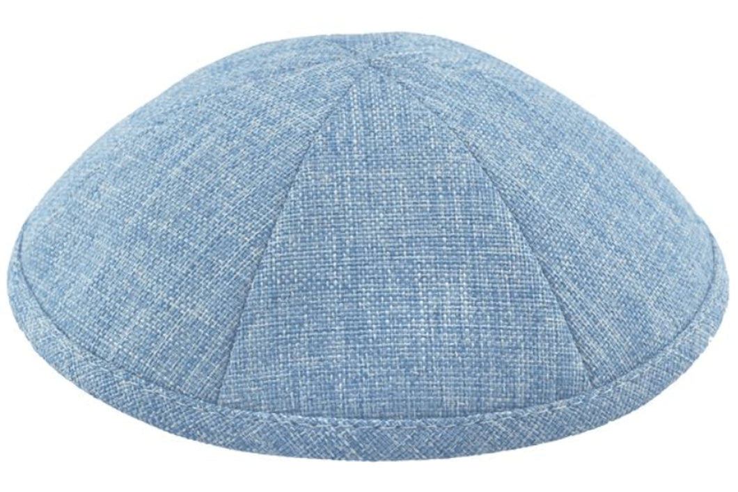 Light Blue Burlap Kippah Skull Cap with Personalization and complimentary clips, Set of 12