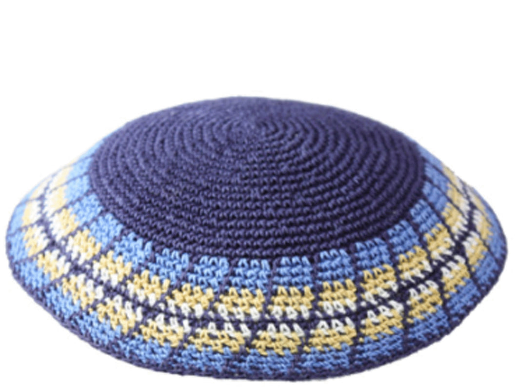 Shades of Blue and Gold Knitted Kippah Jewish Skull Cap with Personalization, Set of 12