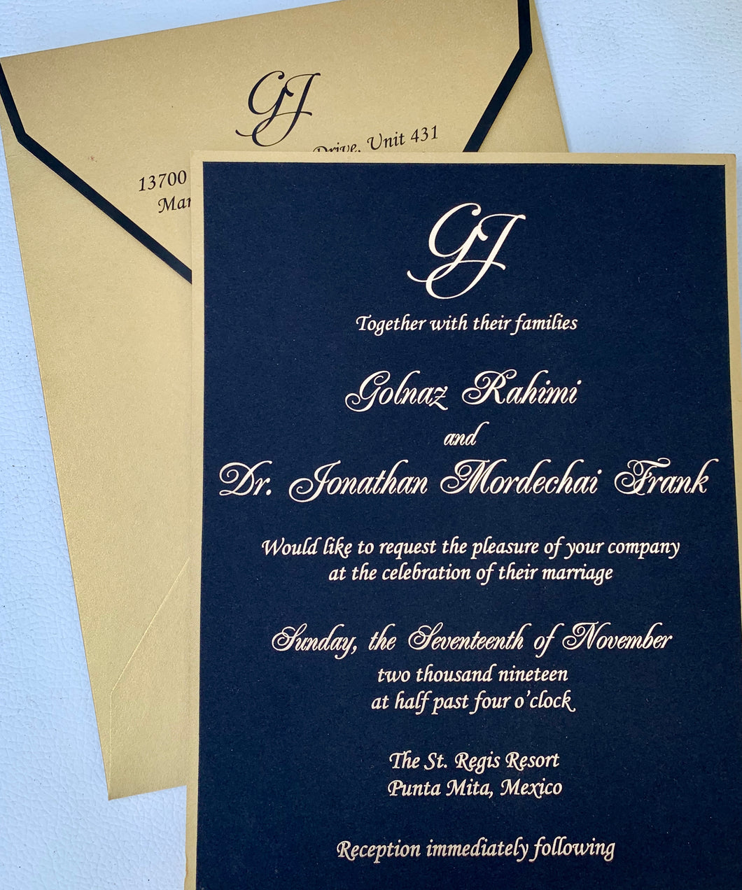 Simple and Elegant Black and Gold Wedding Invitation