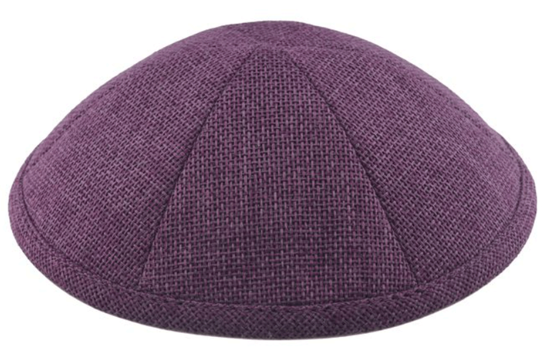 Purple Burlap Kippah Skull Cap with Personalization and complimentary clips, Set of 12